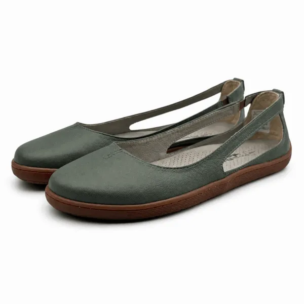 Bochm But Skórzane Baleriny Barefoot Sola Olive — zdjęcie 2