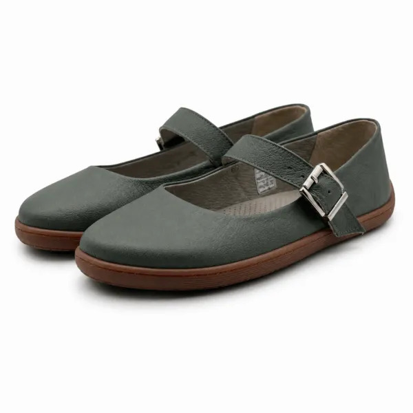 Bochm But Skórzane Baleriny Barefoot Vera Olive — zdjęcie 2